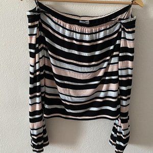 Striped Off the Shoulder Long Sleeve Blouse